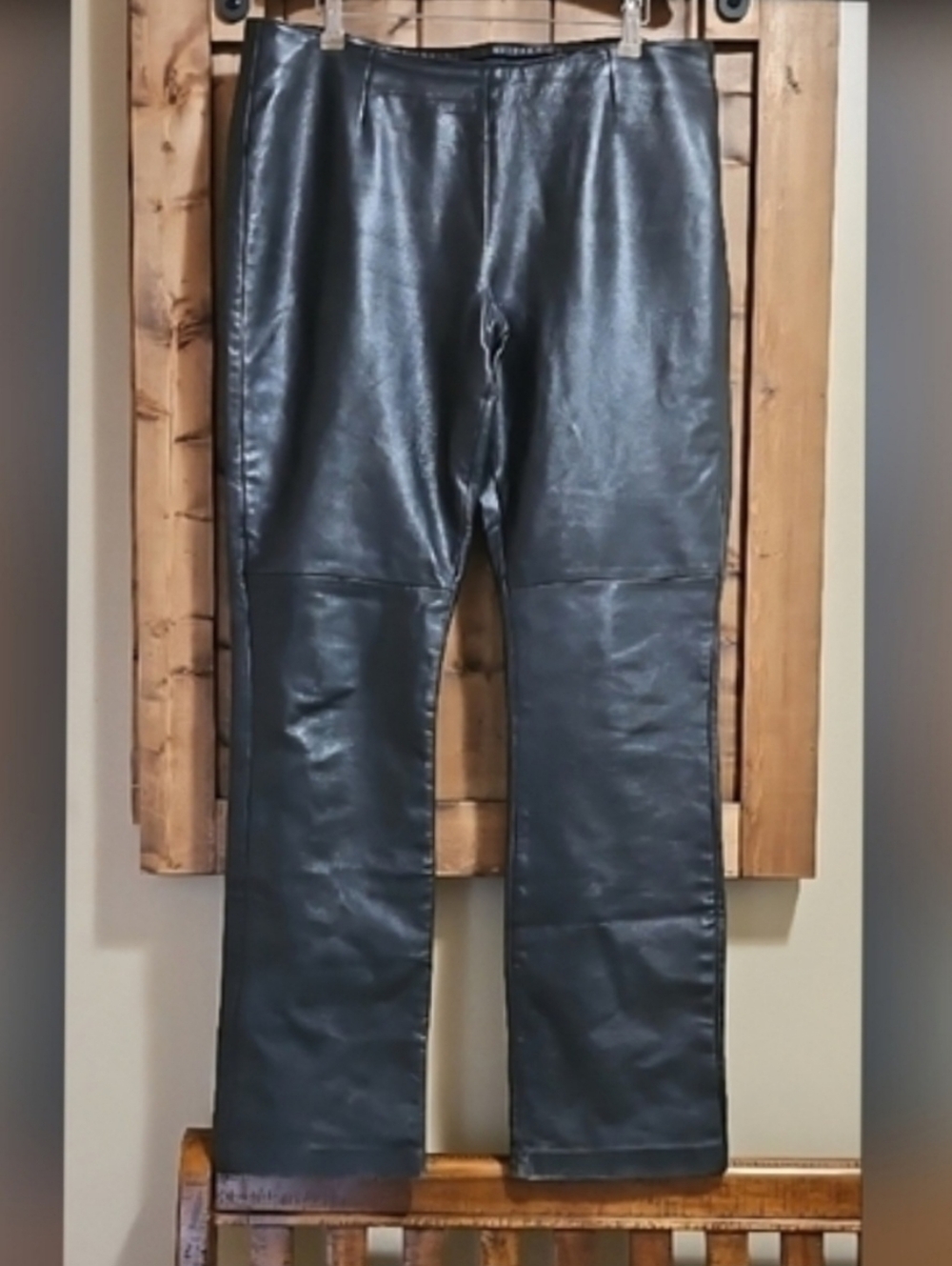 Moda International Black Leather Bootcut Pants Size 12 Tall